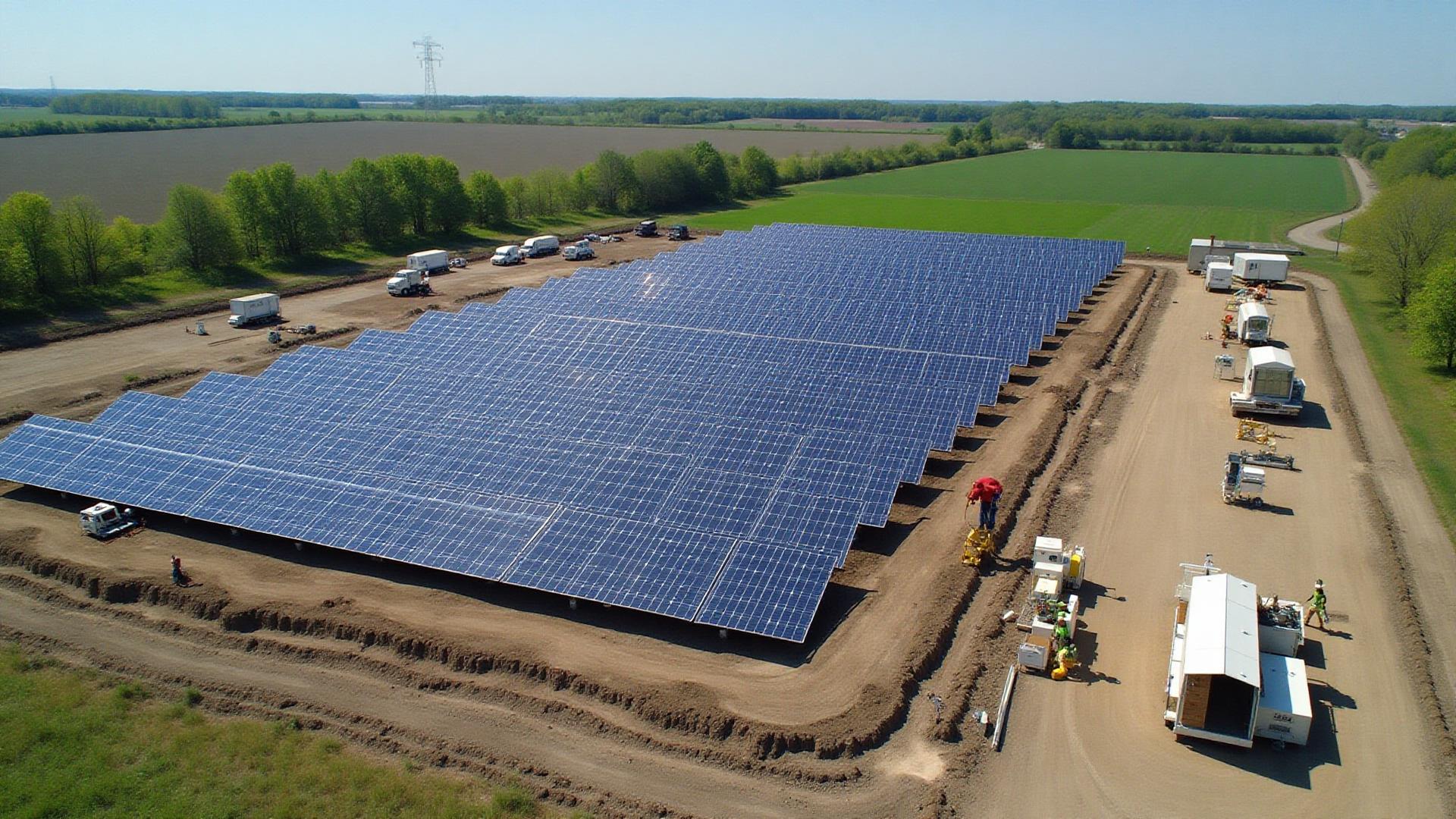 Solar panels connected to electrical grid infrastructure