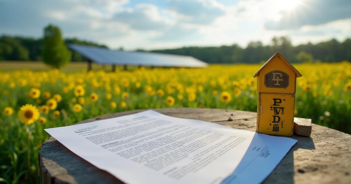 Solar lease agreement document with solar panels in background
